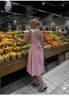 Fiona Pembe Kurdele Detay Korseli Midi Boy Elbise