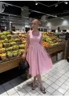 Fiona Pembe Kurdele Detay Korseli Midi Boy Elbise