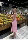 Fiona Pembe Kurdele Detay Korseli Midi Boy Elbise