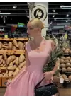 Fiona Pembe Kurdele Detay Korseli Midi Boy Elbise