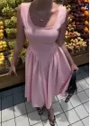 Fiona Pembe Kurdele Detay Korseli Midi Boy Elbise