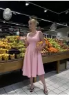 Fiona Pembe Kurdele Detay Korseli Midi Boy Elbise