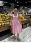 Fiona Pembe Kurdele Detay Korseli Midi Boy Elbise