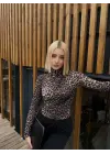 Holly Kahve Leopar Drapeli Bluz