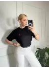 Kalp Nakış Orijinal Marka Oversize Pamuk Siyah Tshirt