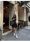 Mireva Siyah Volanlı Kısa Kol Modal Elbise