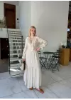 Olivette Fırfırlı Premium Astarlı Tam Boy Elbise