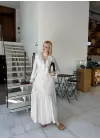 Olivette Kırık Beyaz Fırfırlı Premium Astarlı Tam Boy Elbise