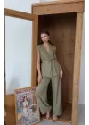 Softy Haki Kuşaklı Keten İkili Takım