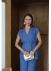 Softy Mavi Kuşaklı Keten İkili Takım
