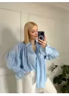 Soleil BebeMavi Fırfırlı Volanlı Gömlek