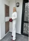 Velvet Beyaz Gold Büyük Tek Düğmeli İç Astarlı Beyaz Blazer Ceket