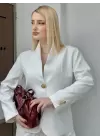 Velvet Beyaz Gold Büyük Tek Düğmeli İç Astarlı Beyaz Blazer Ceket