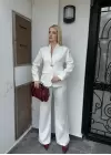 Velvet Beyaz Gold Büyük Tek Düğmeli İç Astarlı Beyaz Blazer Ceket
