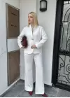 Velvet Beyaz Gold Büyük Tek Düğmeli İç Astarlı Beyaz Blazer Ceket