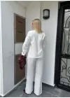 Velvet Beyaz Gold Büyük Tek Düğmeli İç Astarlı Beyaz Blazer Ceket