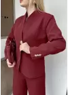 Velvet Bordo Gold Büyük Tek Düğmeli İç Astarlı Beyaz Blazer Ceket