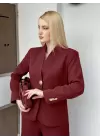 Velvet Bordo Gold Büyük Tek Düğmeli İç Astarlı Beyaz Blazer Ceket