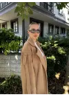 Zeze Taba Apolet Detay Kuşaklı Premium Kaşe Kaban