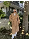 Zeze Taba Apolet Detay Kuşaklı Premium Kaşe Kaban