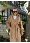 Zeze Taba Apolet Detay Kuşaklı Premium Kaşe Kaban