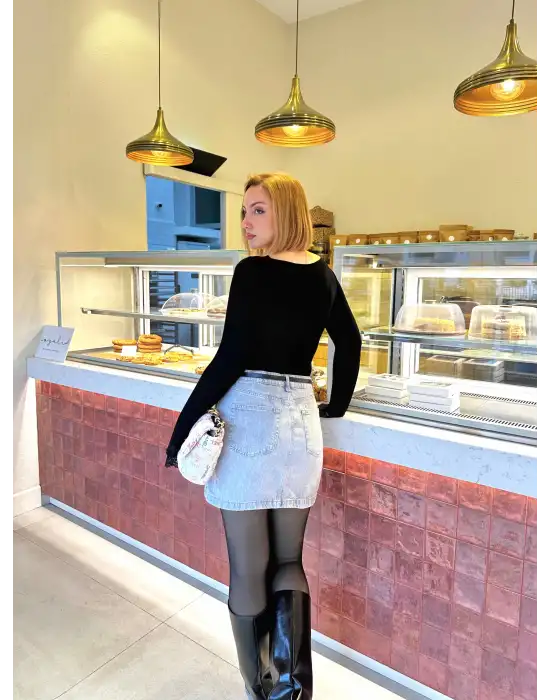 Siyah Dantel Detay Esnek Kaşmir Transparan Bluz