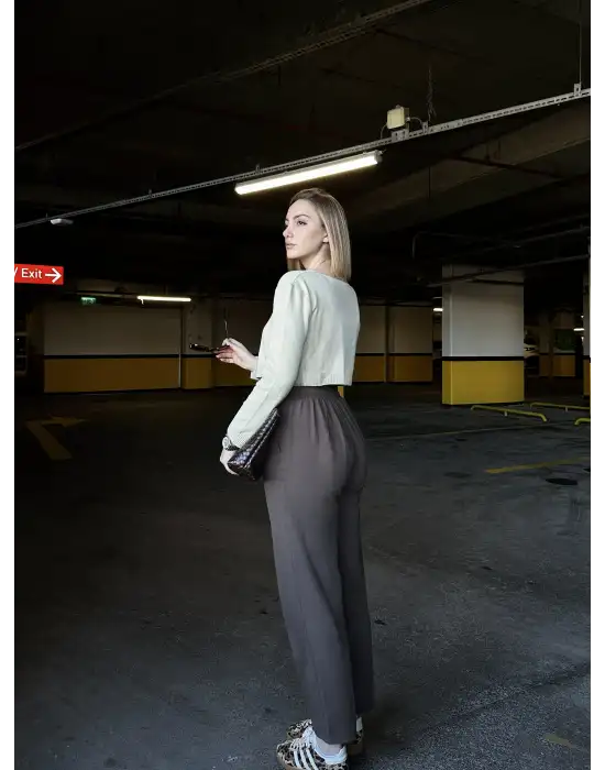 Yüksek Bel Gabardin Cepli AcıKahve Pantolon