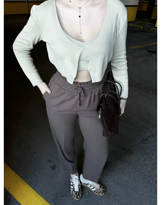 Yüksek Bel Gabardin Cepli AcıKahve Pantolon