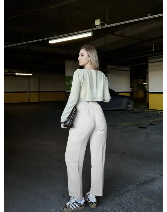 Yüksek Bel Gabardin Cepli Taş Pantolon