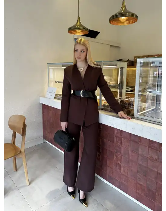 Bel Kemer Detay Acı Kahve Ceket Takım