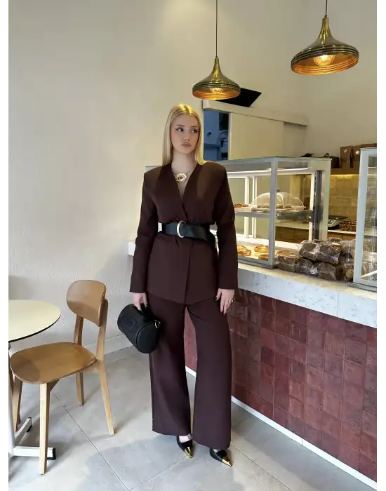 Bel Kemer Detay Acı Kahve Ceket Takım