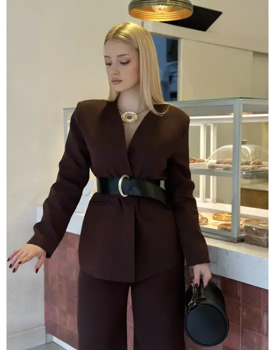 Bel Kemer Detay Acı Kahve Ceket Takım