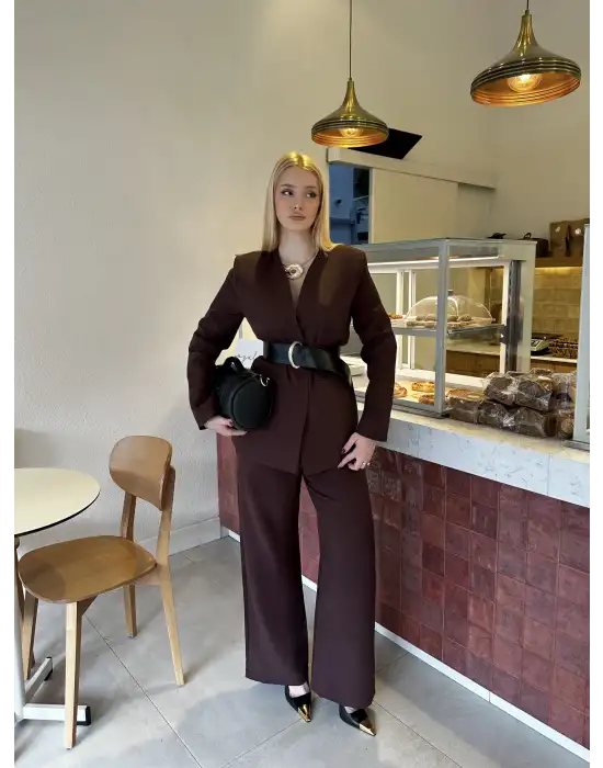 Bel Kemer Detay Acı Kahve Ceket Takım