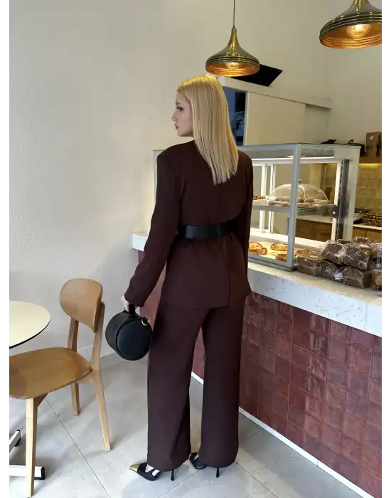 Bel Kemer Detay Acı Kahve Ceket Takım