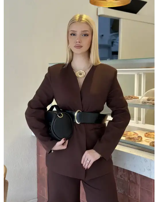 Bel Kemer Detay Acı Kahve Ceket Takım