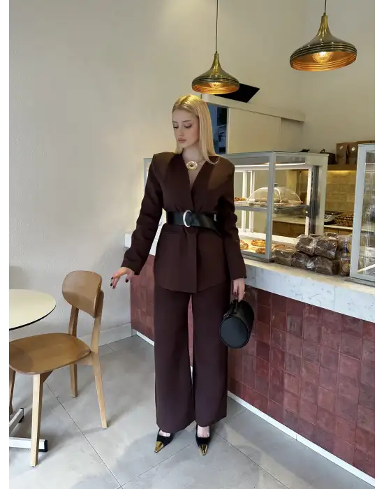 Bel Kemer Detay Acı Kahve Ceket Takım