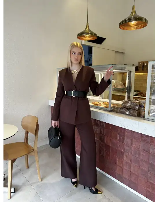 Bel Kemer Detay Acı Kahve Ceket Takım