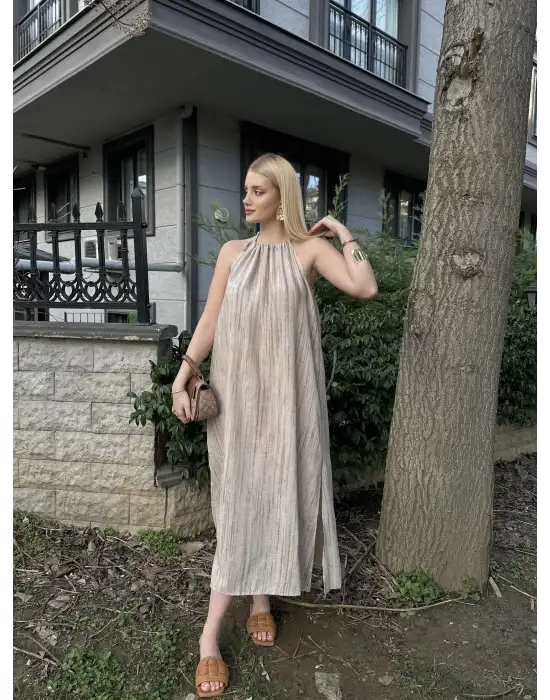 Taş Keten Bağlamalı Efil Elbise