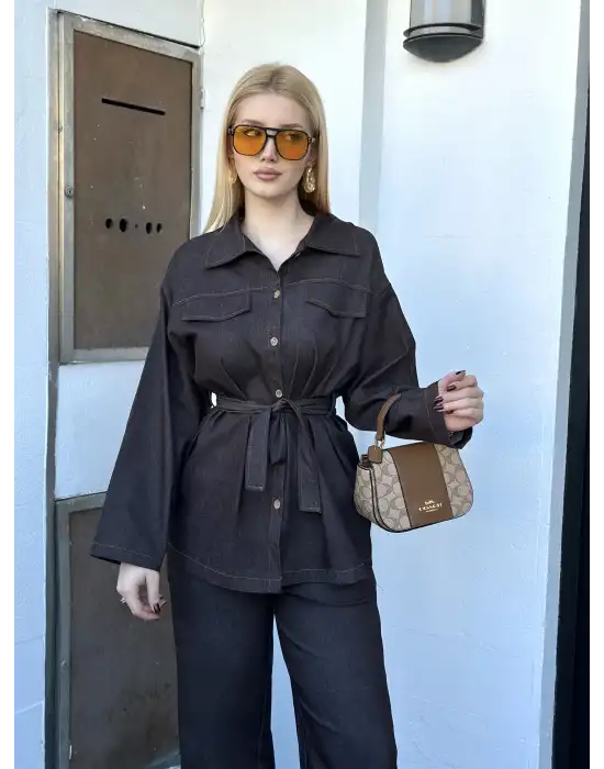 Kahve Denim İkili Takım