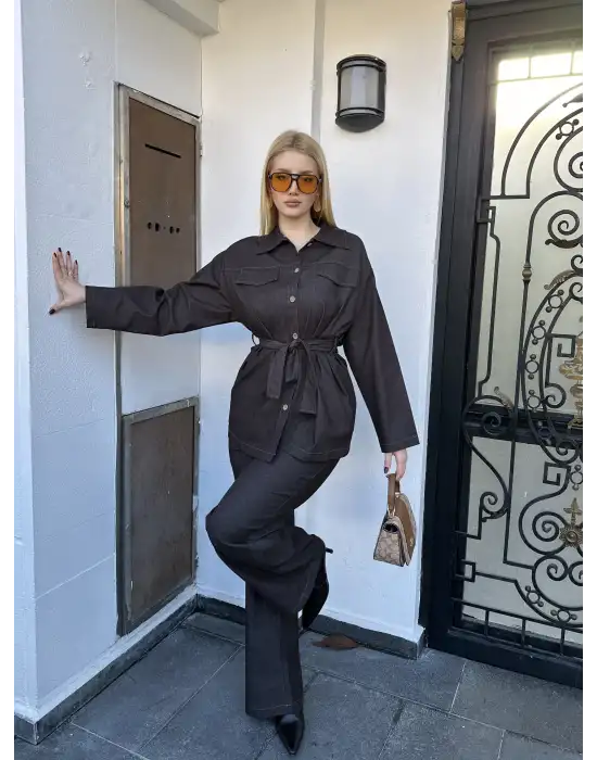 Kahve Denim İkili Takım