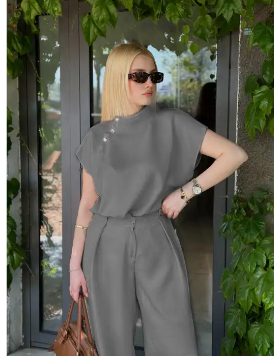 Boherna Gri Keten İkili Takım