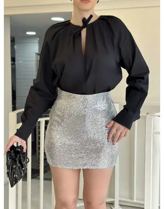 Gümüş Kısa Payet Etek