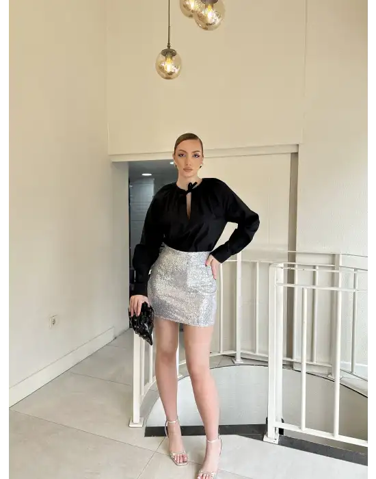 Gümüş Kısa Payet Etek