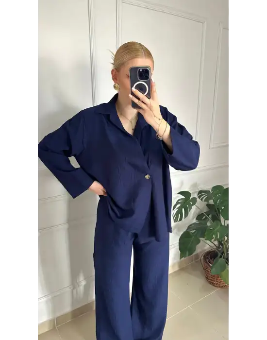 Avenza Lacivert Düğmeli İkili Takım