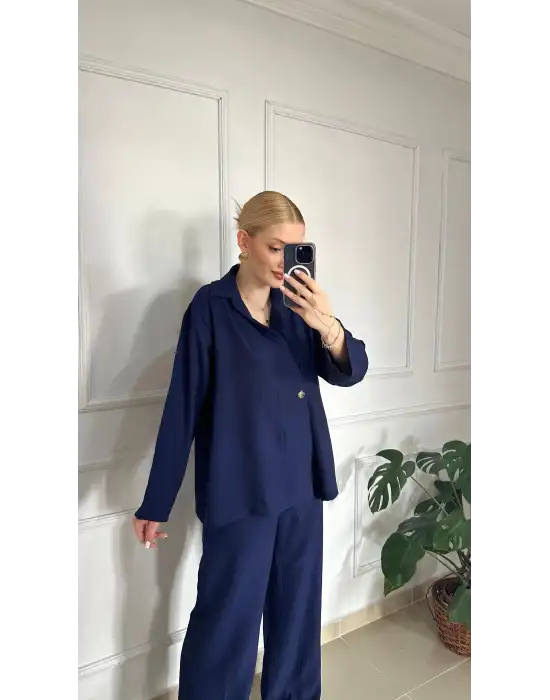 Avenza Lacivert Düğmeli İkili Takım