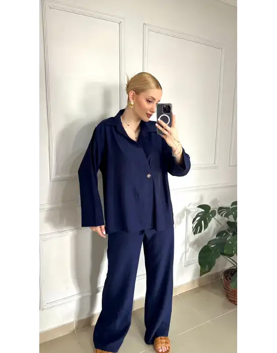 Avenza Lacivert Düğmeli İkili Takım