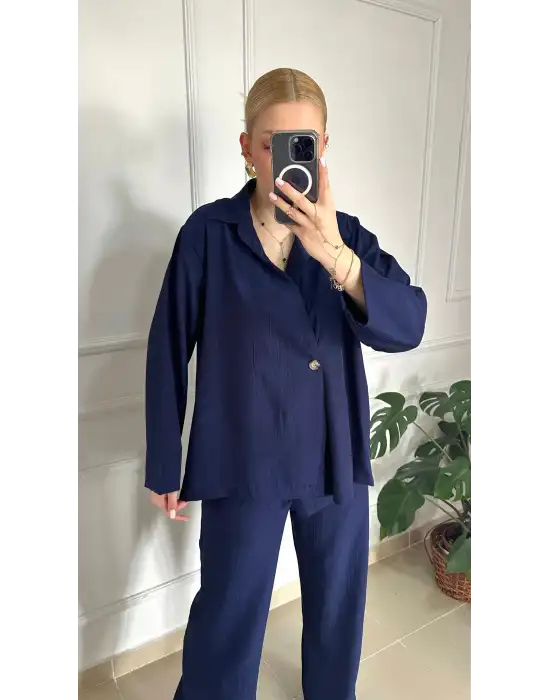 Avenza Lacivert Düğmeli İkili Takım