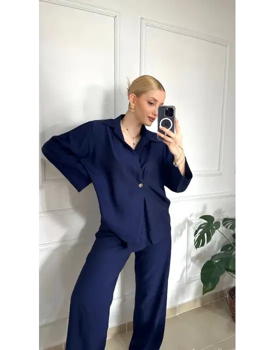 Avenza Lacivert Düğmeli İkili Takım