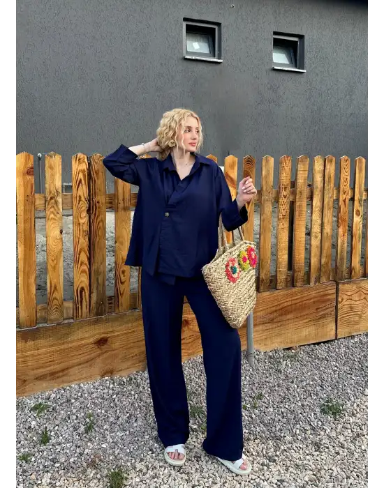 Avenza Lacivert Düğmeli İkili Takım
