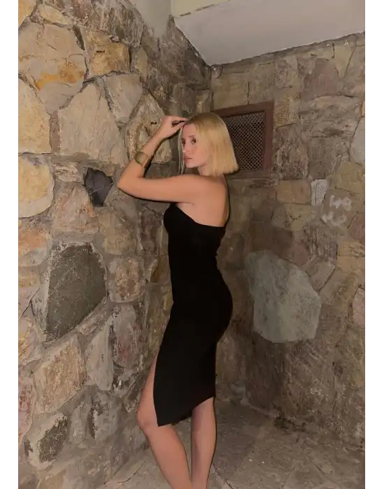 Berta Straplez Yırtmaçlı Elbise